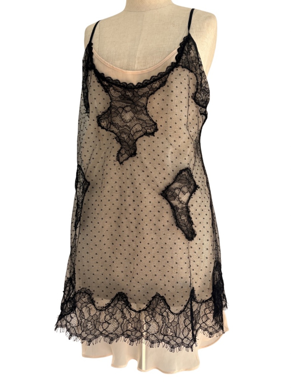 Victoria's Secret Vintage 90s Gold Tag Black Mesh Sheer Lace Slip Dress Coquette